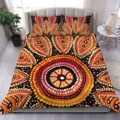 Australia Aboriginal Bedding Set - Beautiful Dotted Leaves Aboriginal Art Background Bedding Set