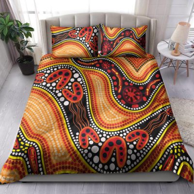 Australia Aboriginal Inspired Bedding Set - Indigenous Art Aboriginal Inspired Dot Painting Style 2