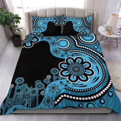 Australia Bedding Set Aboriginal Indigenous Dot Painting Blue