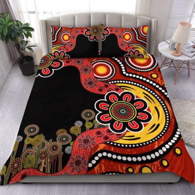 Australia Bedding Set Aboriginal Indigenous Dot Painting Blue