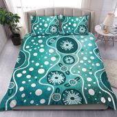 Australia Bedding Set Green Background Design Enhanced By Aboriginal Dot Art