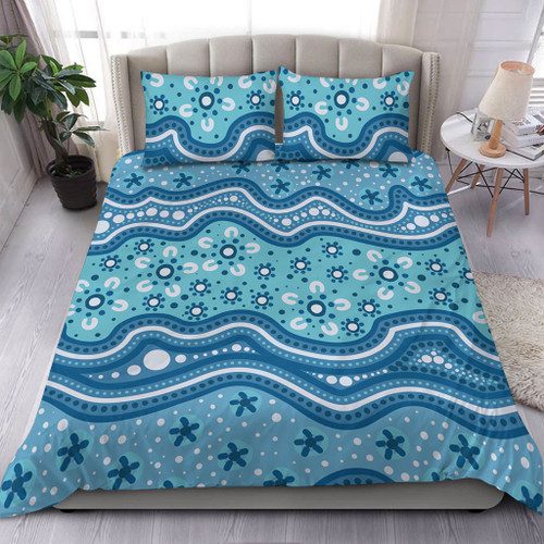 Australia Bedding Set Traditional Aboriginal Dot Patterns Blue Background Australia Bedding Set Traditional Aboriginal Dot Patterns Blue Background