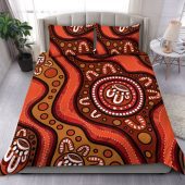 Australia Bedding Set Painting Illustration With Dot Art In Aboriginal Brown Style