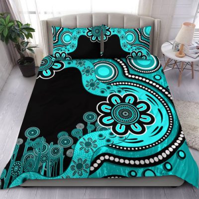 Australia Bedding Set Aboriginal Indigenous Dot Painting Turquoise