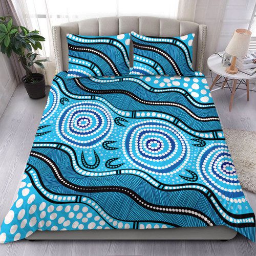 Australia Bedding Set Painting Illustration With Dot Art In Aboriginal Brown Style Australia Bedding Set Painting Illustration With Dot Art In Aboriginal Brown Style