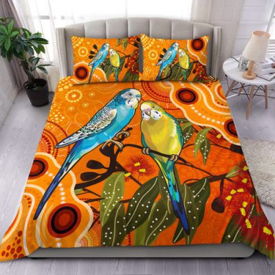 Australia Bedding Set Aboriginal Dot Painting Bush Budgies And Gumtree