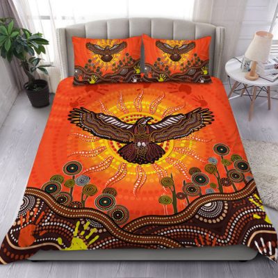 Australia Bedding Set Indigenous Flying Eagle With Aboriginal Dot Art