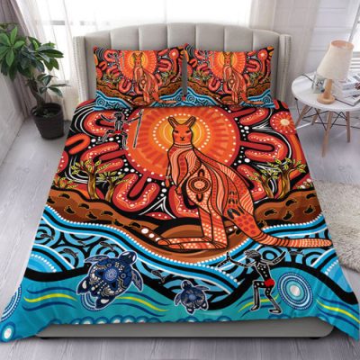 Australia Aboriginal Inspired Bedding Set - Kangaroo Dot Painting Patterns