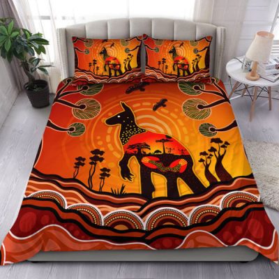 Australia Bedding Set Aboriginal Indigenous Kangaroo With Dot Painting Pattern