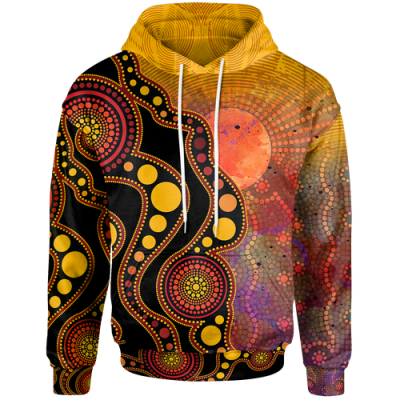 Australia Aboriginal Inspired Hoodie - Australia Indigenous Flag Circle Dot Painting Art