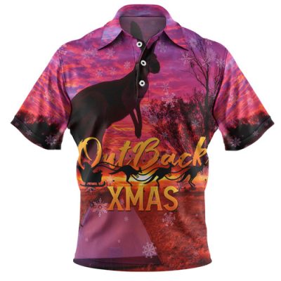 Australia Christmas Kangaroo Camping Polo Shirt - Aussie Outback Merry Christmas Polo Shirt
