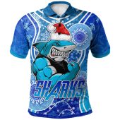 Cronulla-Sutherland Sharks Christmas Polo Shirt - Custom Cronulla-Sutherland Sharks Ugly Christmas And Aboriginal Inspired Patterns Polo Shirt