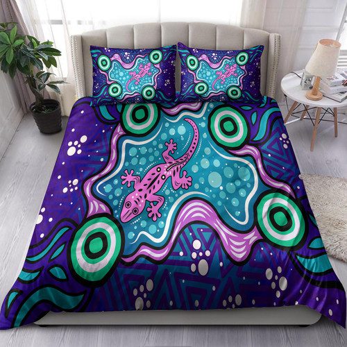 Australia Indigenous Bedding Set - Aboriginal Inspired style of background with lizard Australia Indigenous Bedding Set - Aboriginal Inspired style of background with lizard