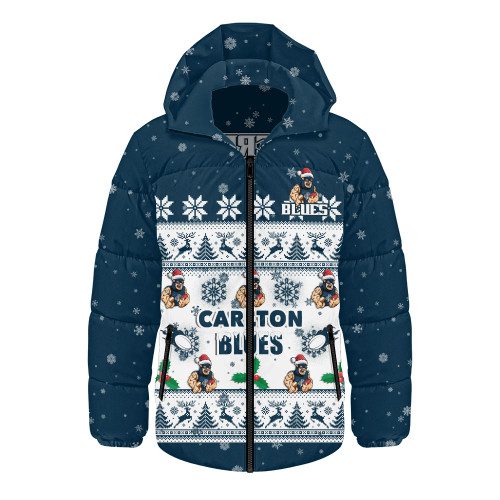 Carlton Hooded Padded Jacket Special Ugly Christmas Holiday Footy Fans Carlton Hooded Padded Jacket Special Ugly Christmas Holiday Footy Fans