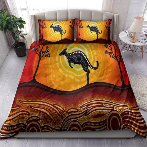 Australia Indigenous Bedding Set - Indigenous aboriginal inspired kangaroo dot art dreaming Australia Indigenous Bedding Set - Indigenous aboriginal inspired kangaroo dot art dreaming