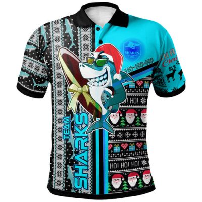 Cronulla-Sutherland Sharks Polo Shirt - Custom Sharkies Christmas With Snowflakes Ho Ho Ho Polo Shirt