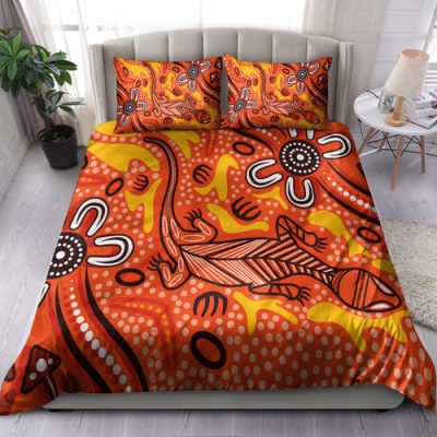 Australia Aboriginal Inspired Custom Bedding Set - Aussie Lizard Indigenous Art
