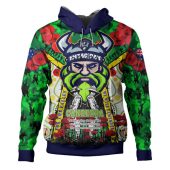 Canberra Raiders Anzac Watercolour Custom Hoodie - Remembrance Canberra Raiders Anzac Day With Poppy Flower