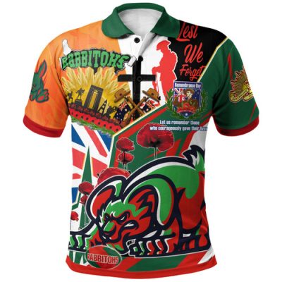 South Sydney Rabbitohs Polo Shirt - Custom Remembrance South Sydney Rabbitohs Quote With Poppy And Rosemary Polo Shirt
