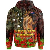 Australia Anzac Hoodie - Anzac Soldier with Remembrance Poppy and Indigenous Patterns Hoodie