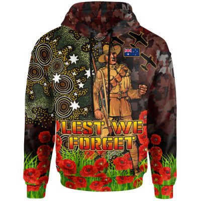 Australia Anzac Hoodie - Anzac Soldier with Remembrance Poppy and Indigenous Patterns Hoodie