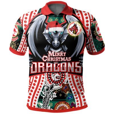 St. George Illawarra Dragons Christmas Polo Shirt - Custom Christmas Green Dragons Indigenous Polo Shirt