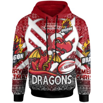 St. George Illawarra Dragons Christmas Hoodie - Custom Dragon Merry Christmas With Snowflake Pattern Hoodie