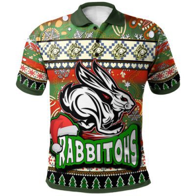 South Sydney Rabbitohs Polo Shirt - Custom Xmas South Sydney Rabbitohs Balls, Snowflake With Aboriginal Inspired Patterns Polo Shirt