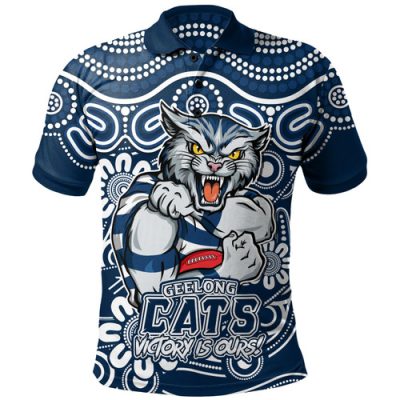Geelong Cats Polo Shirt Aboriginal Inspired Tough Fan Football For Life