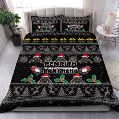Penrith Panthers Christmas Bedding Set - Penrith Panthers Special Ugly Christmas Bedding Set