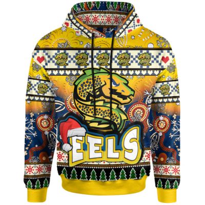 Parramatta Eels Christmas Hoodie - Custom Parramatta Eels Aboriginal Inspired and Poinsettia Xmas Hoodie
