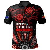 Australia Polo Shirt Naidoc Week 2024 Indigenous Keep The Fire Burning Aboriginal Gum Leaf Painting Red