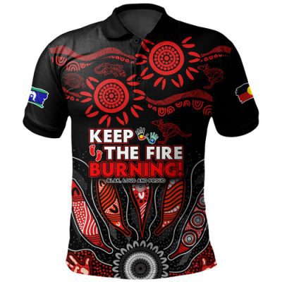 Australia Polo Shirt Naidoc Week 2024 Indigenous Keep The Fire Burning Aboriginal Gum Leaf Painting Red