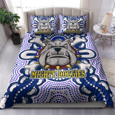 Canterbury-Bankstown Bulldogs Custom Bedding Set - Indigenous Super Berries Tribal Footprints