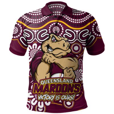 Queensland Maroons Polo Shirt Aboriginal Inspired Tough Fan Rugby For Life