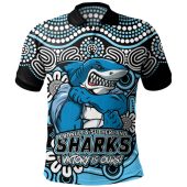 Cronulla-Sutherland Sharks Polo Shirt Aboriginal Inspired Tough Fan Rugby For Life