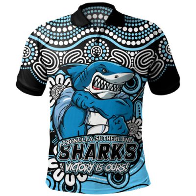 Cronulla-Sutherland Sharks Polo Shirt Aboriginal Inspired Tough Fan Rugby For Life