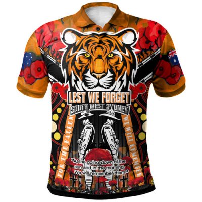 Wests Tigers Anzac Custom Polo Shirt - Remembrance Wests Tigers Anzac Day With Poppy Flower