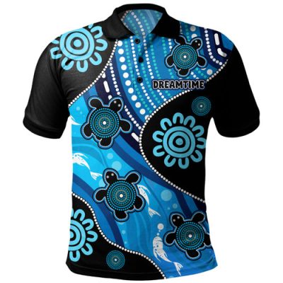 Australia Polo Shirt Aboriginal Inspired Dreamtime River And Turtles Dot Art Painting