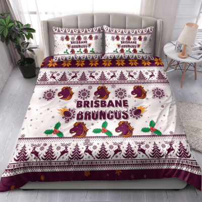 Brisbane Broncos Christmas Bedding Set - Brisbane Broncos Special Ugly Christmas Bedding Set