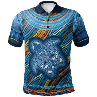 Australia Polo Shirt - Aboriginal Art Green Turtle Inspired