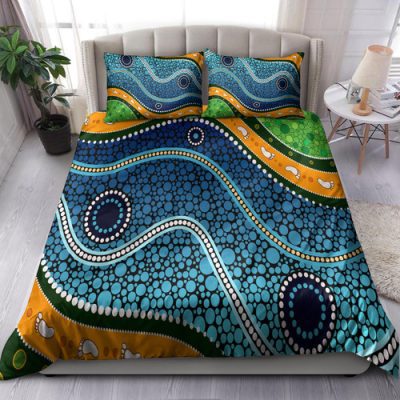 Australia Indigenous Bedding Set - Aboriginal Inspired style of background depicting nature
