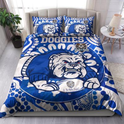 Canterbury-Bankstown Bulldogs Custom Bedding Set - Indigenous Doggies Blue and Whites Aboriginal Inspired