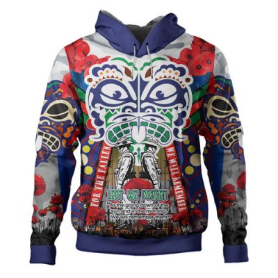 New Zealand Warriors Anzac Watercolor Custom Hoodie - Remembrance Anzac Day With Maori Tiki Mask And Poppy Flower