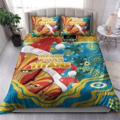 Gold Coast Titans Christmas Bedding Set - Custom Merry Titans Christmas Indigenous Bedding Set