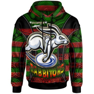 South Sydney Rabbitohs Hoodie - Custom Rabbit Aboriginal Inspired Style Pattern Personalised Player And Number Hoodie