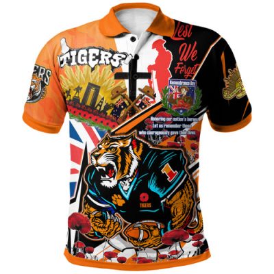 Wests Tigers Polo Shirt - Custom Remembrance Sydney Anzac Quote With Poppy And Rosemary Polo Shirt