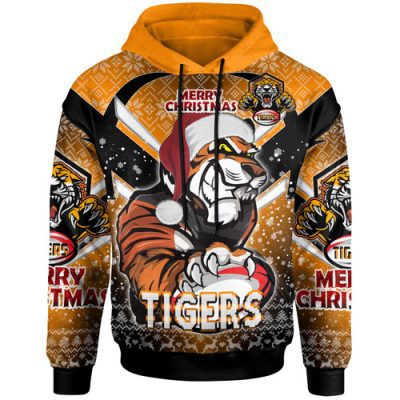 Wests Tigers Christmas Hoodie - Custom Wests Tigers Merry Christmas With Snowflake Pattern Hoodie