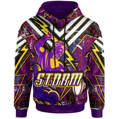 Melbourne Storm Hoodie - Custom Melbourne Storm And Thunder Style Of Dot Background Personalised Player And Number Hoodie