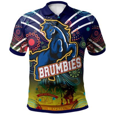 Brumbies Rugby Polo Shirt- Anzac Day "Lest We Forget" Brumbies Aboriginal Inspired Pattern With Horse Polo Shirt